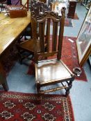 A SET OF SIX 18TH.C.OAK PANEL SEAT PEG JOINT SIDE CHAIRS.