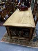 A 19TH.C.OAK REFECTORY BASED TABLE WITH SCRUBBED TOP. 83X203CMS.