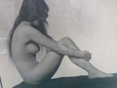 JOHN EVERARD (EARLY 20TH.C.) SUZANNE SEATED NUDE, A SIGNED PHOTOGRAPH.