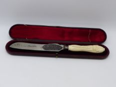 ARCTIC EXPLORATION INTEREST: A VICTORIAN IVORY HANDLED BREAD KNIFE WITH ENGRAVED INSCRIPTION - RELIC