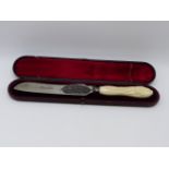 ARCTIC EXPLORATION INTEREST: A VICTORIAN IVORY HANDLED BREAD KNIFE WITH ENGRAVED INSCRIPTION - RELIC