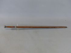A LATE VICTORIAN SWORD STICK WITH SILVER HALLMARKED MOUNTS (LONDON 1900). NATURAL WOOD HANDLE AND
