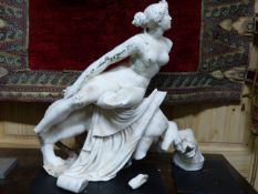 AN ANTIQUE CARVED MARBLE CLASSICAL FIGURE GROUP OF ARIADNE AND THE PANTHER.