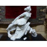 AN ANTIQUE CARVED MARBLE CLASSICAL FIGURE GROUP OF ARIADNE AND THE PANTHER.