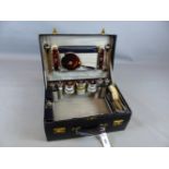 AN EARLY 20TH. CENTURY PIGSKIN LEATHER FITTED VANITY CASE TO INCLUDE VARIOUS HALLMARKED SILVER AND