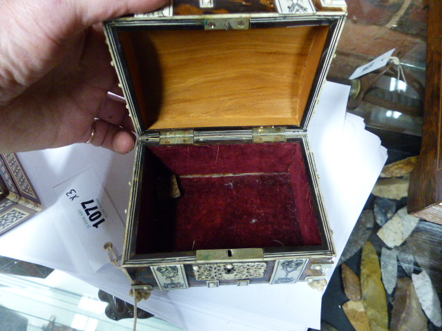 AN EARLY 20TH.C.TORTOISESHELL AND IVORY MOUNTED DOME TOP CASKET ON CARVED PAW FEET TOGETHER WITH TWO - Image 12 of 27