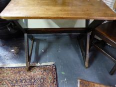 A 19TH.C. PINE X-FRAME SMALL TAVERN TABLE. 92X68CMS.