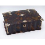 A FLUTED TORTOISE SHELL AND WHITE METAL HINGED BOX. (WIDTH APPROX 17.5CMS)