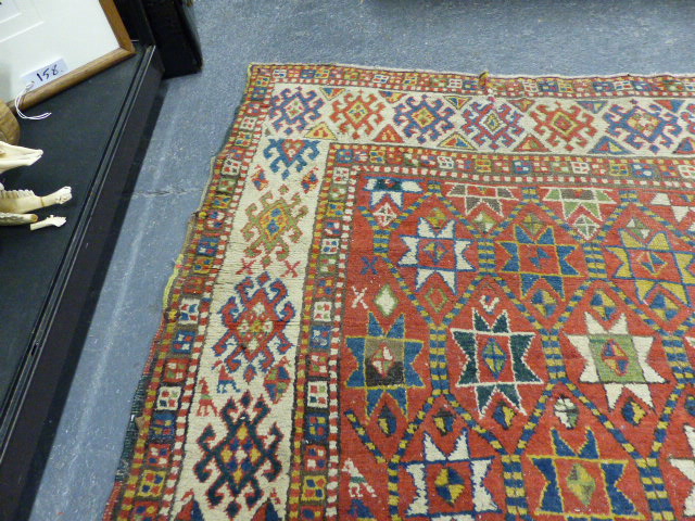 AN ANTIQUE CAUCASIAN KAZAK RUG. 250 X 132CMS - Image 5 of 9