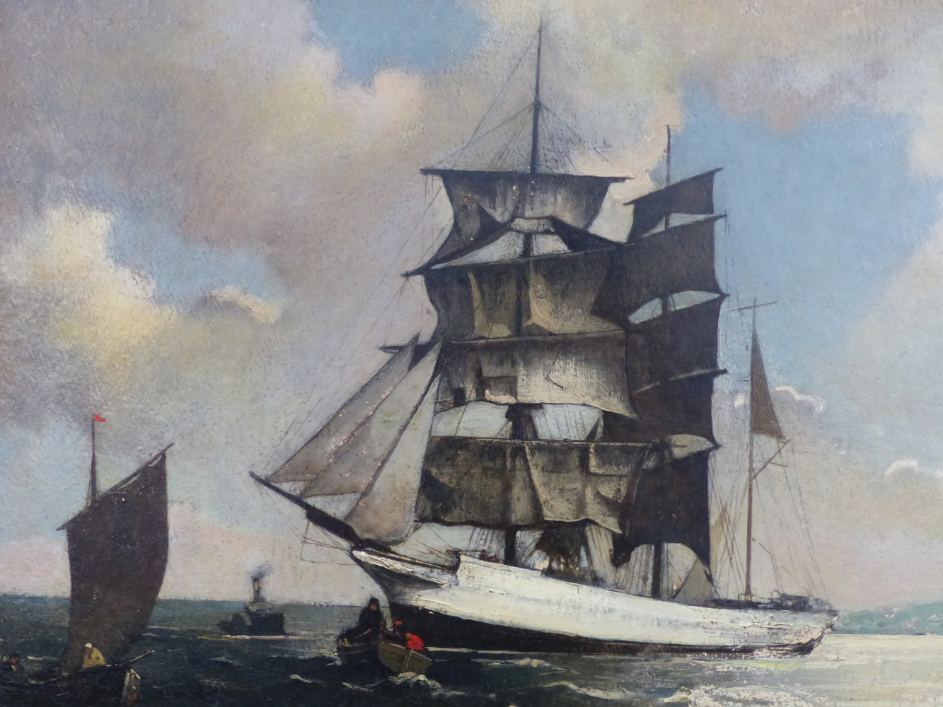 BERTRAM NICHOLLS (1883-1974), BARQUE, OIL ON BOARD, 39.5 X 60CM.