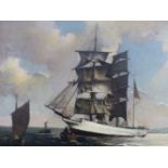 BERTRAM NICHOLLS (1883-1974), BARQUE, OIL ON BOARD, 39.5 X 60CM.