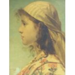 EMILE CHARLET (1851-1910) BELGIAN,PORTRAIT OF A YOUNG GIRL IN EASTERN DRESS, SIGNED AND DATED 82,