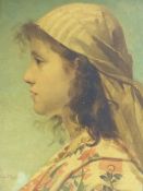 EMILE CHARLET (1851-1910) BELGIAN,PORTRAIT OF A YOUNG GIRL IN EASTERN DRESS, SIGNED AND DATED 82,