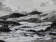 A MONOCHROME PEN, INK AND WASH LANDSCAPE BY CLAUDE MUNCASTER, 13 X 17.5CM, A SIGNED ARTIST'S PROOF