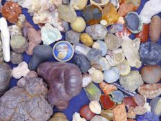 A COLLECTION OF VARIOUS ROCKS, MINERALS AND CRYSTAL FORMATION TO INCLUDE POLISHED SAMPLES AND TWO