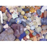 A COLLECTION OF VARIOUS ROCKS, MINERALS AND CRYSTAL FORMATION TO INCLUDE POLISHED SAMPLES AND TWO