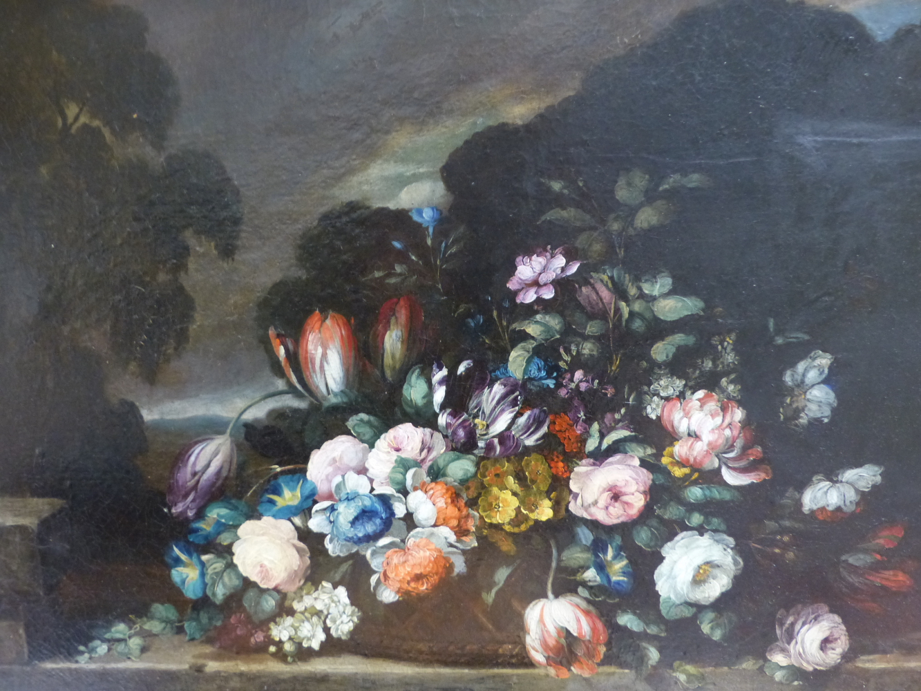 DUTCH SCHOOL (LATE 18TH/EARLY 19TH CENTURY), STILL LIFE OF TULIPS AND OTHER FLOWERS ON A LEDGE,