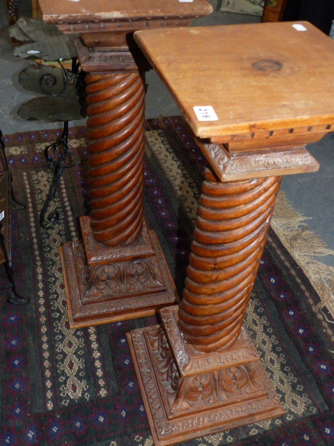 A PAIR OF CARVED HARDWOOD SPIRAL COLUMN PEDESTALS. 83CMS.HIGH - Image 3 of 16