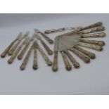 A MATCHED SET OF TWELVE SILVER HALLMARKED TEA KNIVES AND FORKS. TOWN MARK LONDON. CIRCA 1858 ON