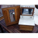 AN EARLY 20TH.C.MINIATURE OAK WASHSTAND AND WARDROBE.