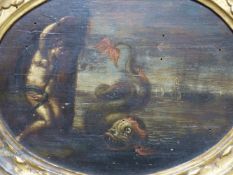 A PAIR OF OLD MASTER SCENES OF A SEA MONSTER AND CLASSICAL FIGURES, OIL ON PANEL, A PAIR, 16.5 X