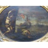 A PAIR OF OLD MASTER SCENES OF A SEA MONSTER AND CLASSICAL FIGURES, OIL ON PANEL, A PAIR, 16.5 X
