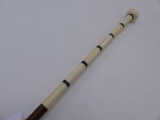 A 19TH / EARLY 20TH CENTURY WALKING CANE WITH TURNED EBONY AND IVORY SHAFT AND KNOP.