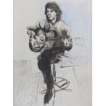 RONNIE WOOD (B.1947) (ARR), MICK JAGGER, SIGNED AND TITLED "MICK WITH GUITAR", COLOUR PRINT, 47 X