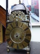 AN ANTIQUE LANTERN CLOCK SIGNED FRAN STAMPER, LONDON, NOW FITTED WITH BRASS SINGLE FUSEE MOVEMENT