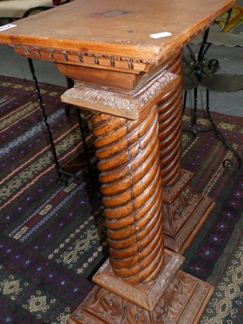 A PAIR OF CARVED HARDWOOD SPIRAL COLUMN PEDESTALS. 83CMS.HIGH - Image 4 of 16