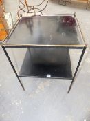 A MID 20TH.CENTURY TWO TIER OCCASIONAL TABLE WITH BRASS GALLERY. 49X43CMS.