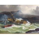 ROBERT MOORE (20TH CENTURY) (ARR), SHIPWRECK SCENE, SIGNED, OIL ON CANVAS, 71.5 X 123CM.