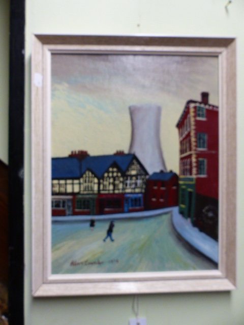 THE COOLING TOWER NEAR BRADY STREET, SIGNED AND DATED 1972, OIL ON BOARD, 44.5 X - Image 2 of 17