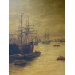 CONTINENTAL SCHOOL (19TH CENTURY), HARBOUR SCENE WITH VESSELS AND FIGURES, INDISTINCTLY SIGNED,