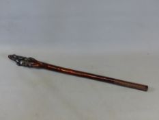 A RARE FIJIAN ROOTSTOCK WAR CLUB WAKU OR VUNIKAU WITH GEOMETRIC CARVED GRIP, RICH DARK NUT BROWN