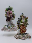 A PAIR OF CHELSEA STYLE PORCELAIN FIGURES OF A SHEPHERDESS AND A SHEPHERD, EACH PLAYING A MUSICAL