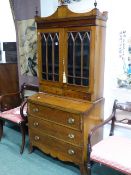 A 19TH.C.MAHOGANY FEDERAL STYLE SECRETAIRE BOOKCASE, TWO DOOR GLAZED UPPER OVER FOLDING WRITING