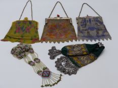 VARIOUS BEADWORK PURSES.