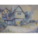 LEYTON FORBES, WATERCOLOUR OF A COTTAGE, SIGNED, 14 X 22CM, AND AN OIL LANDSCAPE BY A DIFFERENT