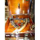 AN EARLY 20TH.C. SEXTANT SIGNED NV OBSERVATOR, ROTTERDAM CONTAINED IN A MAHOGANY CARRY BOX.