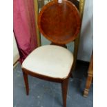 A CONTINENTAL ART DECO STYLE WALNUT SIDE CHAIR.
