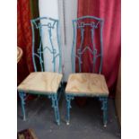 A SET OF FOUR ALUMINIUM HIGH BACK CHAIRS IN THE CHINOISERIE AESTHETIC TASTE.