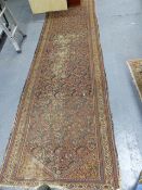 AN ANTIQUE TEKKE BOKHARA RUG 134X132CMS AND A PERSIAN MALAYER RUNNER 355X104CMS