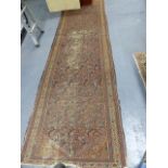 AN ANTIQUE TEKKE BOKHARA RUG 134X132CMS AND A PERSIAN MALAYER RUNNER 355X104CMS