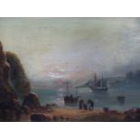 J. RICHARD (19TH CENTURY), HARBOUR SCENE AT DUSK, SIGNED INDISTINCTLY, OIL ON CANVAS, 24 X 34CM.