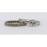 A WHITE METAL DIAMOND SET FULL ETERNITY RING (FINGER SIZE K) TOGETHER WITH A PLATINUM HALLMARKED