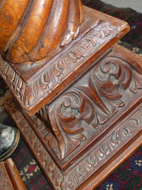 A PAIR OF CARVED HARDWOOD SPIRAL COLUMN PEDESTALS. 83CMS.HIGH - Image 15 of 16