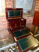 A MAHOGANY LATE VICTORIAN WELL APPOINTED STATIONERY CABINET WITH FITTED INTERIOR, BRASS CARRYING