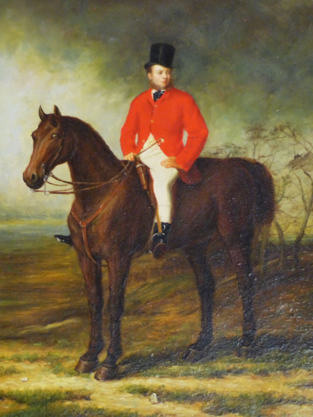 ENGLISH SCHOOL, PORTRAIT OF A HUNTSMAN ON A BAY HORSE.