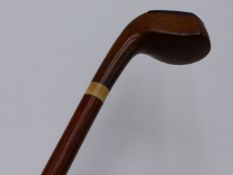AN ANTIQUE MAHOGANY "SUNDAY CLUB" GOLF CLUB WALKING STICK WITH MAKER'S MARK FOR GEORGE FORRESTER.